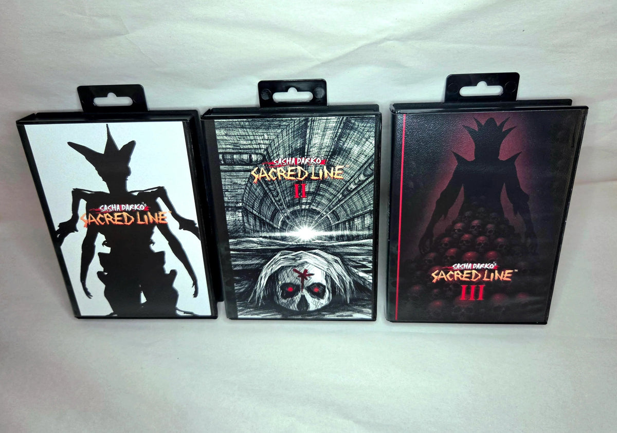 Sacred Line I, II, and III boxed cartridges together
